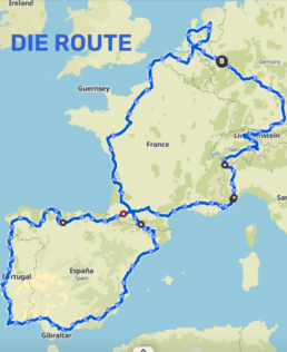 Auszug von Google Maps mit der eingezeichneten Fahrradroute der Biking Brothers